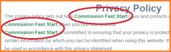 Commission Fast Start shown in the Privacy section.