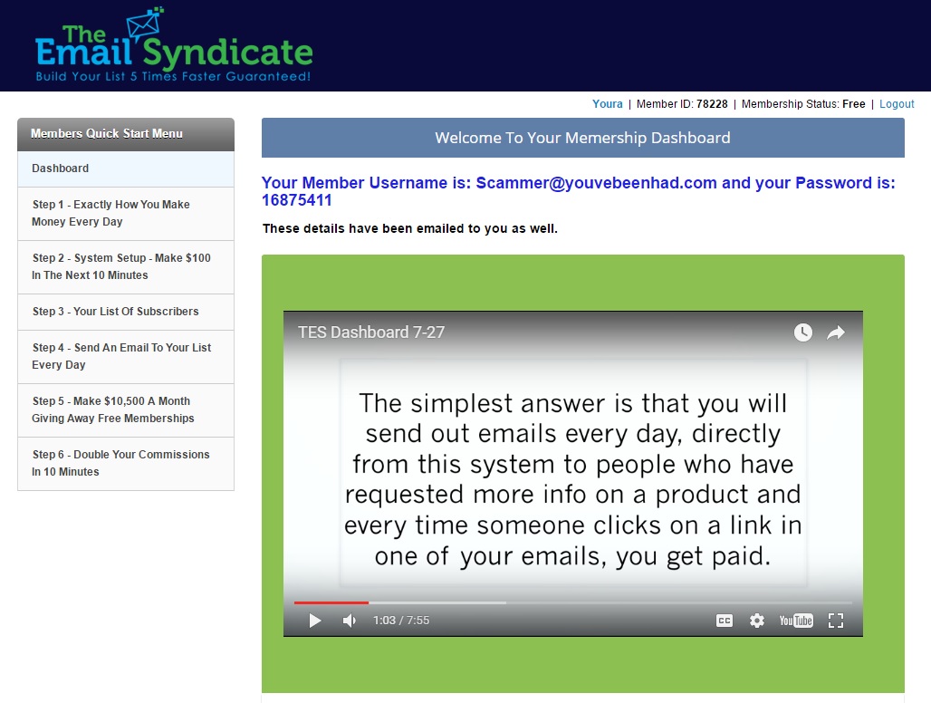 The Email Syndicate members login area.