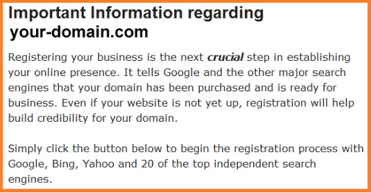 Another example of the domain notification scam sent via email.