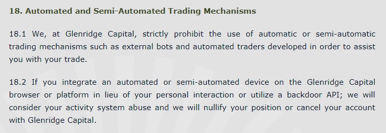 Glenridge Capital stating that they do not allow automated systems.