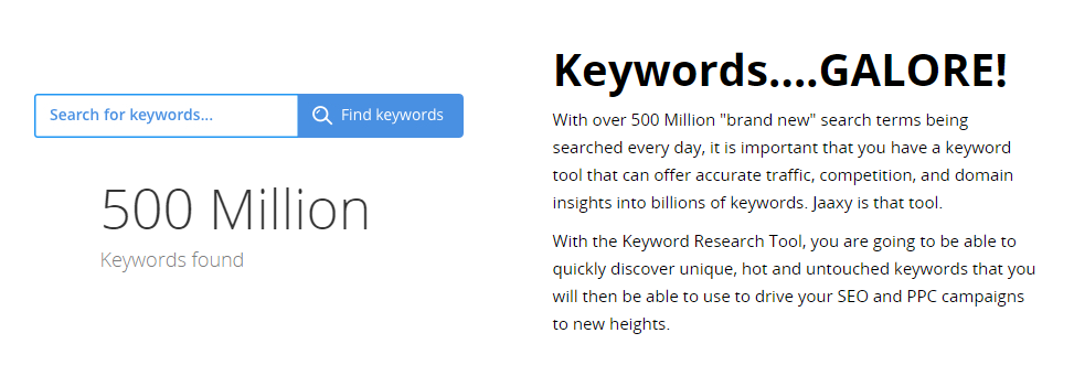 Keywords galore! Click here to search for keyword info on Jaaxy.com