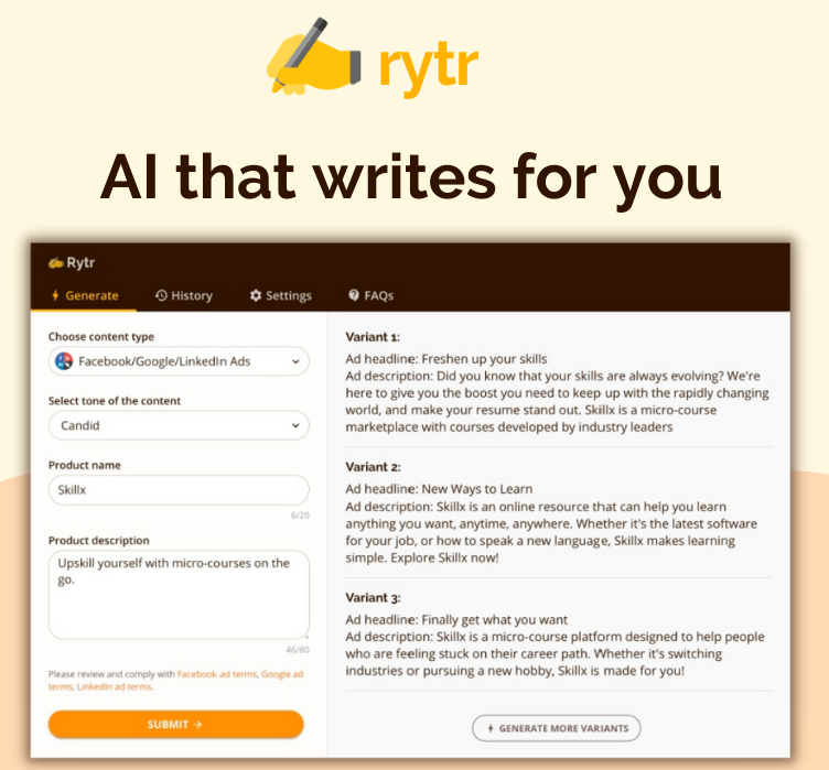 Rytr - A.I. software that writes for you.