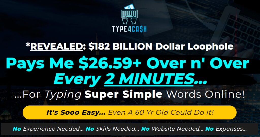 Type4Cash Review. Screenshot from the main website.